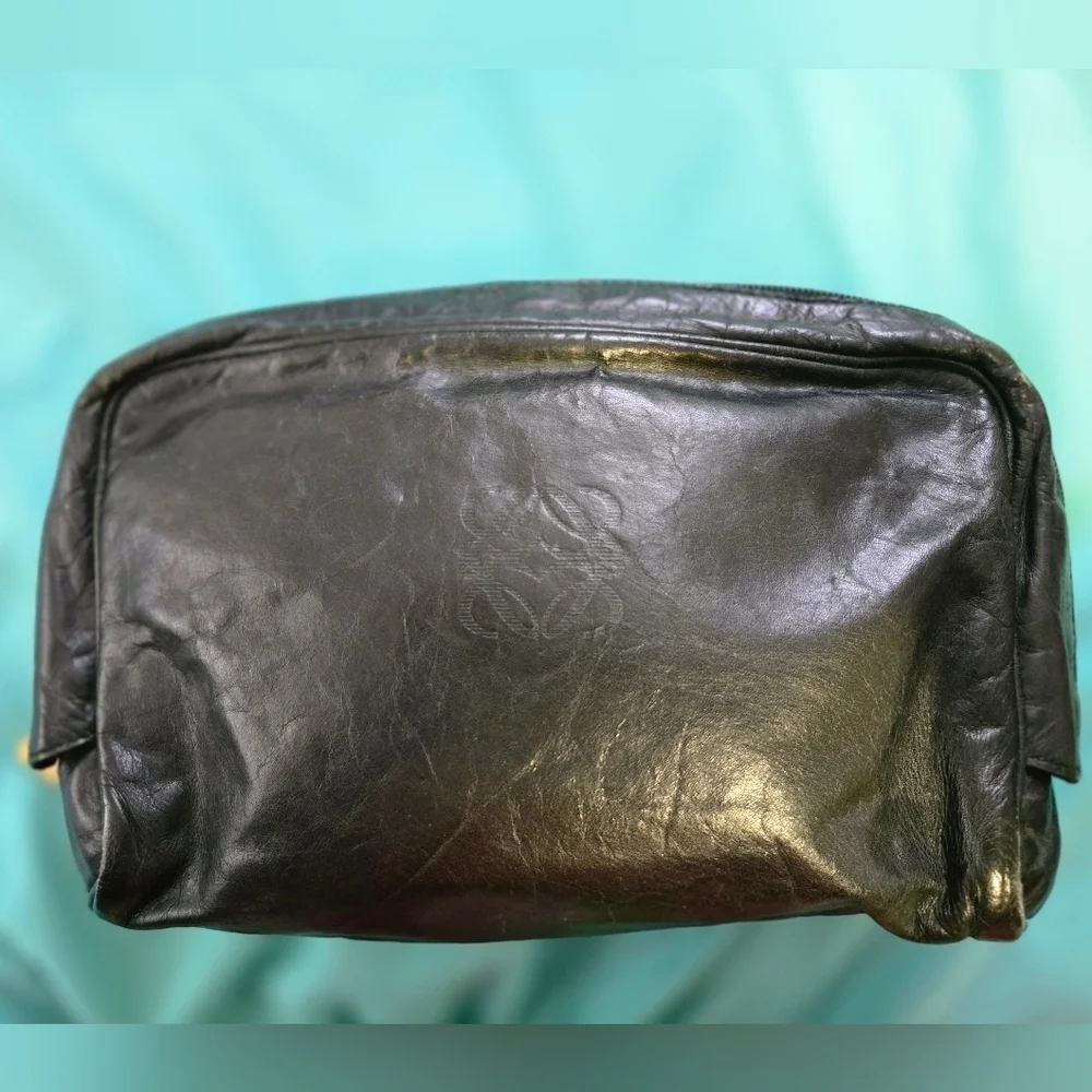Loewe Black Leather Clutch with Wristlet